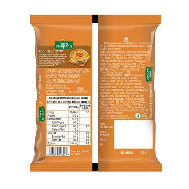 Tata Sampann Unpolished Toor Dal-Arhar Dal, 500 g Pouch-3.webp